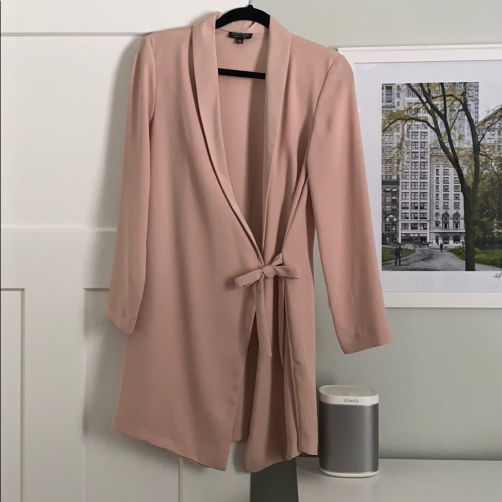 Topshop Longline Blazer, Pale Pink, Size 2-4-6